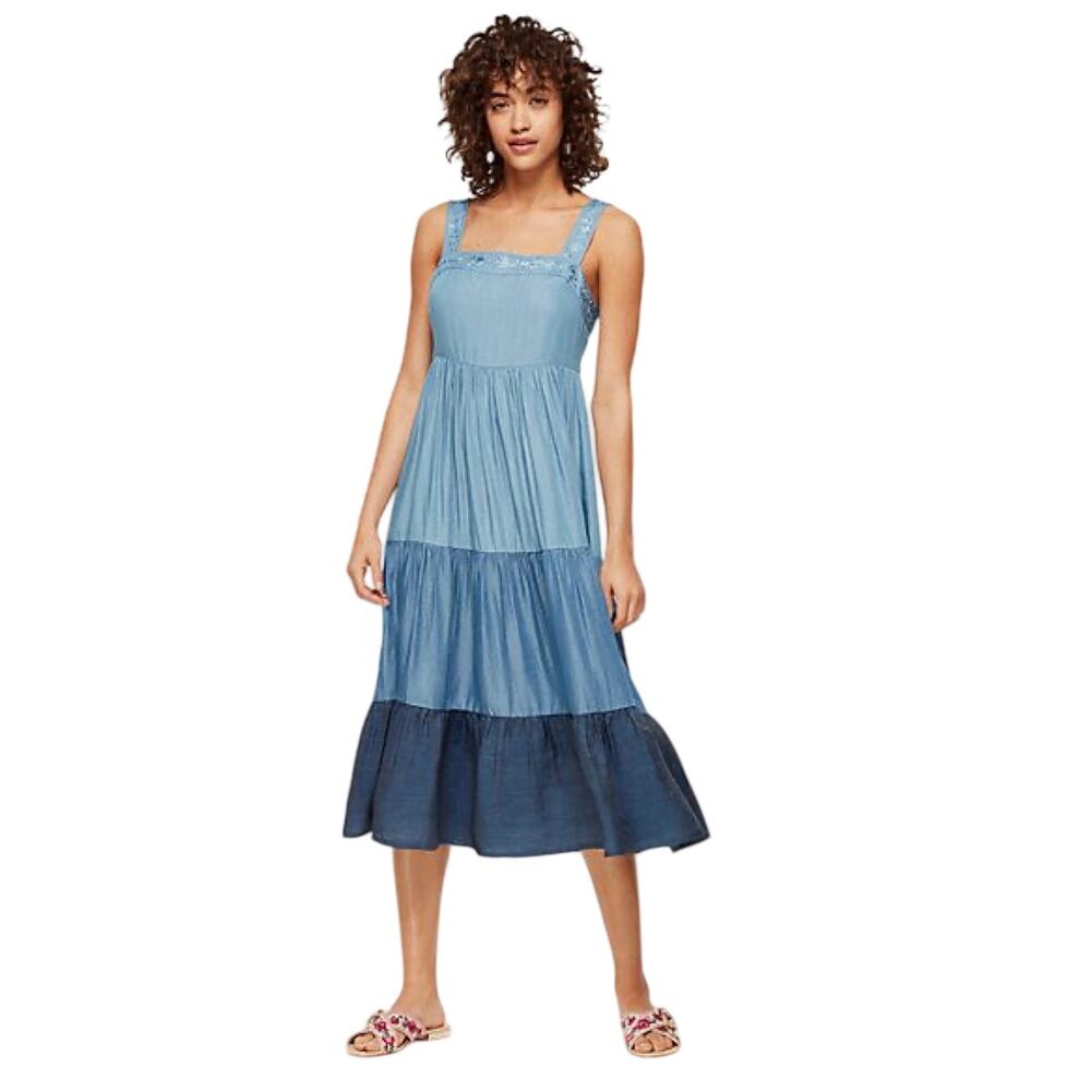 Kate Spade Women's Blue Broome Street Chambray Patio Tiered Midi Dress Size M
